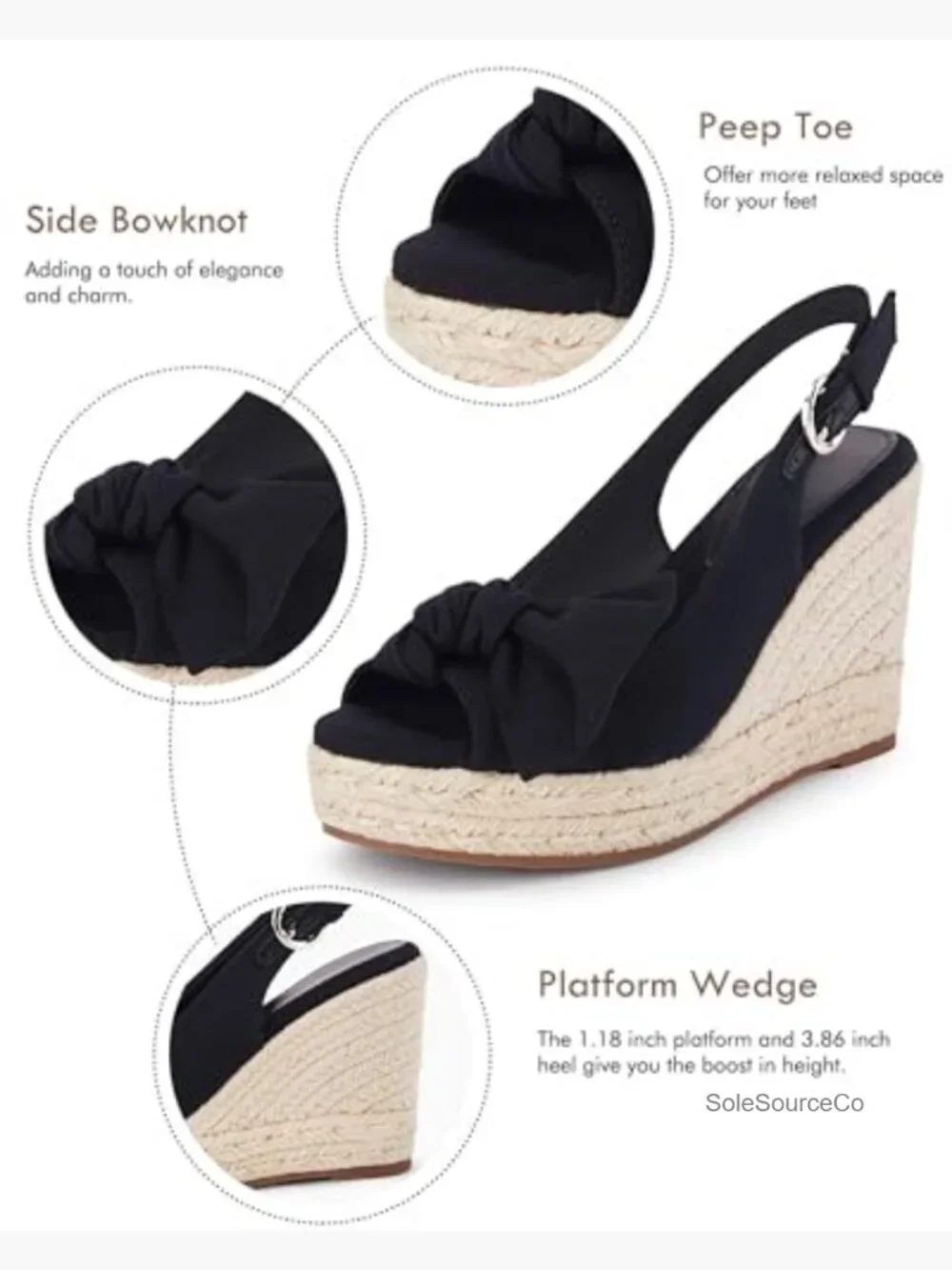Women's Peep Toe Wedge Espadrille Sandals Slingback Platform Heels Bowknot